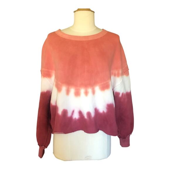 Wildfox NWT Olivia Drop Shoulder Crop Edgy Raw Hem Sweatshirt Ruby Dove Dye XS - Picture 1 of 15